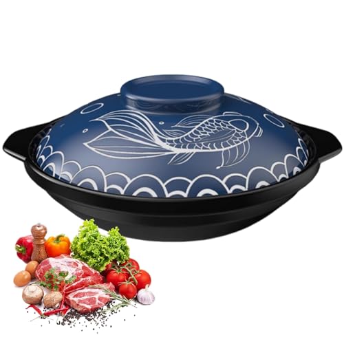 Runder Keramik-Auflauf, chinesischer Suppeneintopf, japanisches Küchenkochgeschirr, antihaftbeschichtet, hitzebeständig, for Suppeneintöpfe, Hafer, praktisch(2.6L) von XYUERU