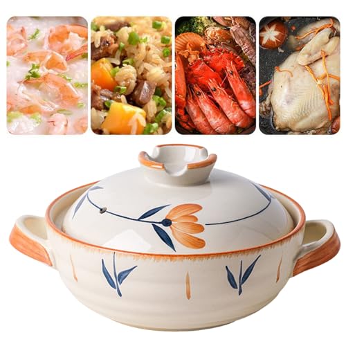 Traditioneller Japanischer Donabe-Tontopf-Auflauf, Hot Pot Mit Deckel Und Griff,Runder Isolierter Keramik-Kochtopf Zum Dämpfen, Köcheln Und Langsames Schmoren(1.5L) von XYUERU