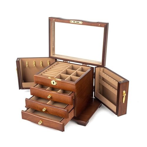 Vintage Holz Schmuckkasten,Schmuckkästchen mit 4 Schubladen,Schmuckschränke Schmuck Aufbewahrungbox mit Spiegel, Schmuckkoffer Für Ringe Ohrringe Armbänder Vintage Holz Schmuckkasten,Schmuckkästchen mit 4 Schubladen,Schmuckschränke Schmuck Aufbewahrungbox mit Spiegel, Schmuckkoffer Für Ringe Ohrringe Armbänder von XYUERU