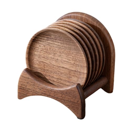 Walnuss-Untersetzer-Set, Holz Untersetzern Multifunktionaler Tisch Organizer,rund Esszimmer Aufbewahrung Für Zuhause Und Restaurant Getränke Kaffee Tee, Milch Getränke von XYUERU
