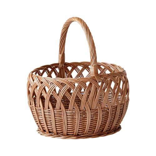 Wicker Picknickkorb,Weidenkorb mit Griff, Einkaufskorb Geflochten Oval,Weidengeflecht Organizer Aufbewahrungskorb,Brotkorb Geflochten für Zuhause Camping Garten(31x25cm) von XYUERU