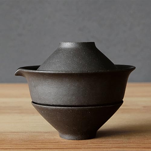 XYUERU 200 ml Teekanne aus Keramik, Chinesische Keramik-Teekanne, Kung-Fu-Chawan-Getränkegeschirr, Retro-Rohkeramik-Trinkgeschirr, für Büro Freunde Familie Geschäft(Black) von XYUERU