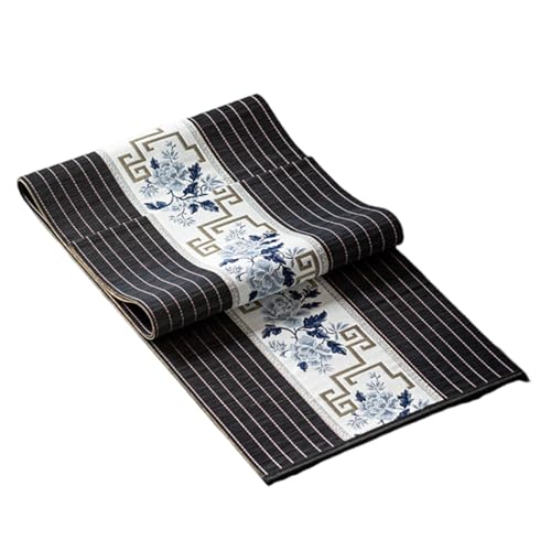 XYUERU Chinesische Stickerei Bambus Tischläufer, Aus Bambusseiden Naturholz-Tischset Mit Bestickten Tuch-tablematen Im Ethnischen Stil Für Teehouse-esstisch,Teezeremonie-zubehör(Black,30x210cm) von XYUERU