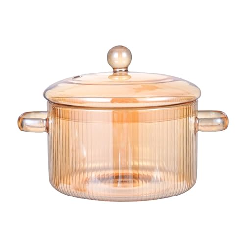 XYUERU Glas-kochtopf Mit Deckel,hitzebeständiges Glasschläfertopf Mit Griffen,handgefertigtes Glastöpfe Clear Glaskochgeschirrkochtopf Fur Nudeln Nudeln Suppe Milch(Yellow) von XYUERU
