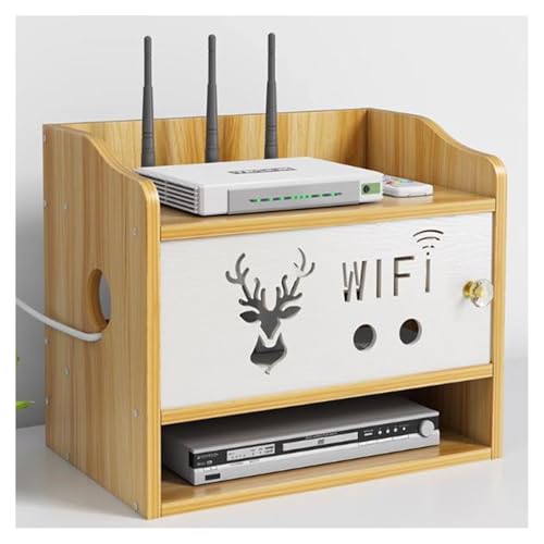 XYUERU Holz WiFi Router Regal,Wand Aufbewahrungsbox,Kabel Verstecken Schrank,Set-Top-Box Fernbedienung Netzkabel Steckdose Storage Shelf Für Wohnzimmer Schlafzimmer von XYUERU