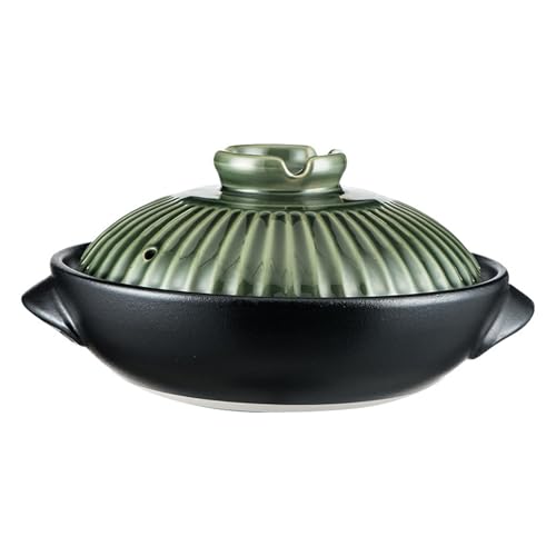 XYUERU Japanischer Tontopf,Keramik-Hot Pot schmortopf langsamer Eintopf, Suppentopf Mit Deckel Doppelgriff Hitzebeständiges Rundes Kochtopf Für Eintopfsuppennudeln(2.2L) von XYUERU