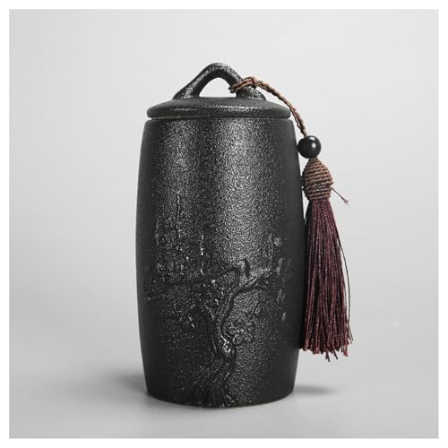 XYUERU Keramik Teedose Chinesischer Stil Luftdichter Vorratsdosen Tee Jar Porzellan Aufbewahrungsdose Vintage Design Mit Deckel Ideal Für Teeaufbewahrung Und Dekorative Küchenaccessoires(Black) von XYUERU