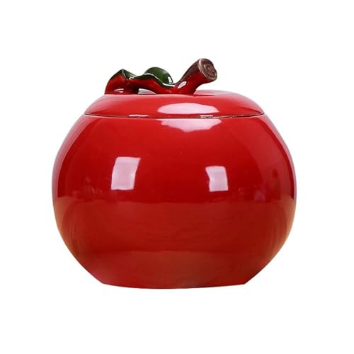 XYUERU Teebehälter Aus Keramik,Keramik Vorratsdose Mit Deckel Im Apfel Design Obstform Für Lebensmittel Tee Behälter in Apfelform Gewürzgläser Keksdose Für Dekoration Kaffeebohne, Würzen(Red) von XYUERU
