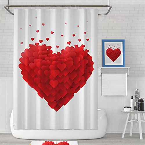 Duschvorhang, Abstraktes rotes Herz 3D Digitaldruck Erwachsene Kinder Badewanne Antischimmel Shower Curtains, Duschvorhänge mit Vorhanghaken Badezimmer Vorhang Outdoor Badewannenvorhang,120x200cm von XYueww