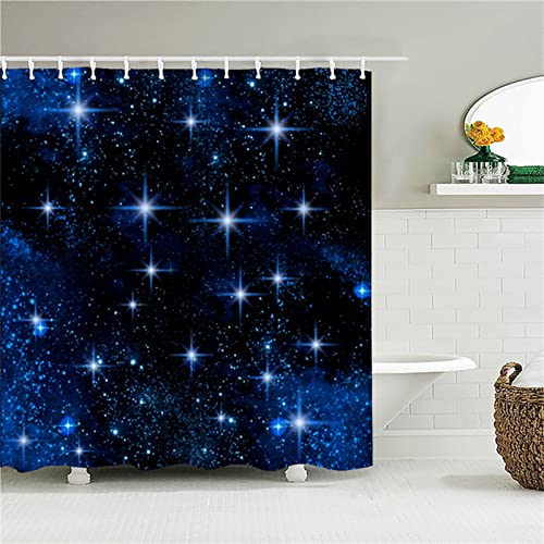 Duschvorhang, Blauer Sternenhimmel 3D Digitaldruck Erwachsene Kinder Badewanne Antischimmel Shower Curtains, Duschvorhänge mit Vorhanghaken Badezimmer Vorhang Outdoor Badewannenvorhang,200x180cm von XYueww