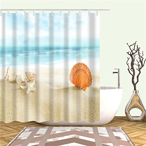 Duschvorhang, Strand Seestern Muscheln 3D Digitaldruck Erwachsene Kinder Badewanne Antischimmel Shower Curtains, Duschvorhänge mit Vorhanghaken Badezimmer Vorhang Outdoor Badewannenvorhang,240x180cm von XYueww