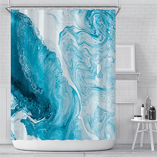 Duschvorhang Abstrakte blaue Wellen, Wanne Dicker Badewannenvorhang, 3D-Digitaldruck Shower Curtain, Waschbar, wasserabweisend, 12 Haken, Outdoor Curtains Badezimmer Vorhang Dekoration,120x180cm von XYueww