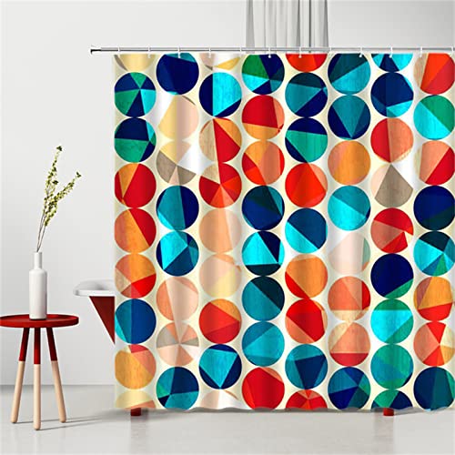 Duschvorhang Orange blau geometrisch, Wanne Dicker Badewannenvorhang, 3D-Digitaldruck Shower Curtain, Waschbar, wasserabweisend, 12 Haken, Outdoor Curtains Badezimmer Vorhang Dekoration,200x180cm von XYueww