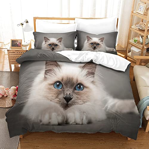 XYueww Cat Duvet Cover Animal Printed Comforter Cover Anime for Boys Girls Kids Bedroom Child Fashion Bedding Quilt Cover Decor Single（135x200cm） von XYueww