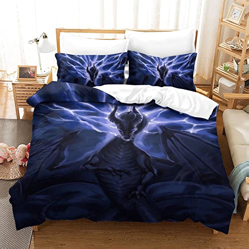 XYueww Dragon Duvet Cover Set 3D Flying Dragon Bed Linen Bedding Set Decorative Microfiber Comforter Cover with Pillow Shams, Zipper, Soft Lightweight for Kids Teens Adults Single（135x200cm） von XYueww