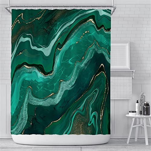 XYueww Duschvorhang, Marmor Dunkelgrün 3D Digitaldruck Erwachsene Kinder Badewanne Antischimmel Shower Curtains, Duschvorhänge mit Vorhanghaken Badezimmer Vorhang Outdoor Badewannenvorhang,200x180cm von XYueww