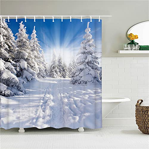 XYueww Duschvorhang, Winterlandschaft 3D Digitaldruck Erwachsene Kinder Badewanne Antischimmel Shower Curtains, Duschvorhänge mit Vorhanghaken Badezimmer Vorhang Outdoor Badewannenvorhang 200x180cm von XYueww