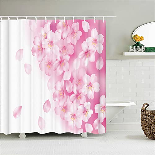 XYueww Duschvorhang Pinke Blume, Wanne Dicker Badewannenvorhang, 3D-Digitaldruck Shower Curtain, Waschbar, wasserabweisend, 12 Haken, Outdoor Curtains Badezimmer Vorhang Dekoration 220x180cm von XYueww