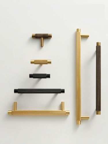 XZAVTKLW Massive Messing Küchenmöbelgriffe Modern Rändelmuster Messing Schwarz Farbe Schrank T-Bar Pull 1Stk(CH098-MB-128164) von XZAVTKLW