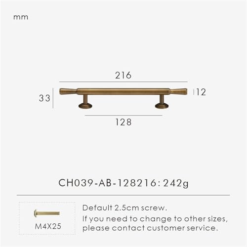 XZAVTKLW Massiver Messing Vintage gebürsteter Kleiderschrank Küchenschubladenschrankgriff Luxuriöser T-Stab Mehrere Größen 1Stk(CH039-AB-128216) von XZAVTKLW