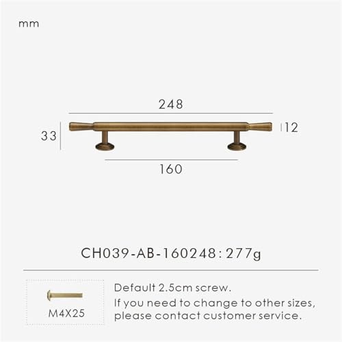 XZAVTKLW Massiver Messing Vintage gebürsteter Kleiderschrank Küchenschubladenschrankgriff Luxuriöser T-Stab Mehrere Größen 1Stk(CH039-AB-160248) von XZAVTKLW