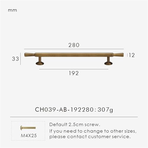 XZAVTKLW Massiver Messing Vintage gebürsteter Kleiderschrank Küchenschubladenschrankgriff Luxuriöser T-Stab Mehrere Größen 1Stk(CH039-AB-192280) von XZAVTKLW