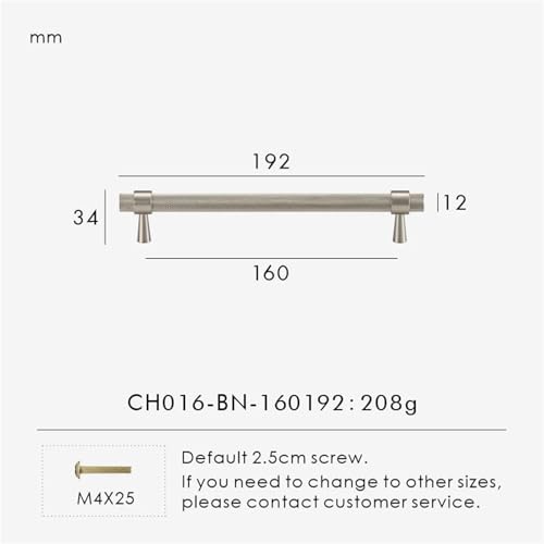XZAVTKLW Massives Messing, matt gebürstetes Silber, gerändelter Küchenschrank-Lochgriff, T-Stange, Kleiderschrank, Tür, Schublade, 1 Stück(CH016-BN-160192) von XZAVTKLW