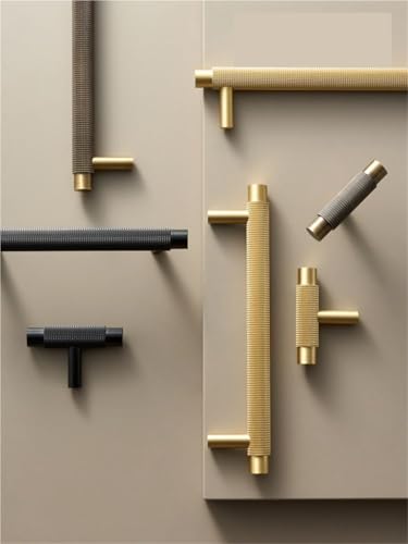 XZAVTKLW Messing Küchenmöbelgriffe Modern Rändelmuster Matt Messing Schwarz Farbe Schrank T-Bar Pull 1Stk(CH098-AB-416500) von XZAVTKLW