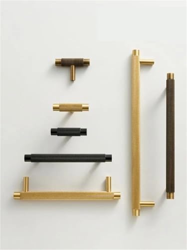 XZAVTKLW Möbelgriffe aus massivem Messing, modern, geriffelt, Antik-Matt-Messing, schwarz, Schrank, T-Griff, 1 Stück(CH098-BLK-256292) von XZAVTKLW