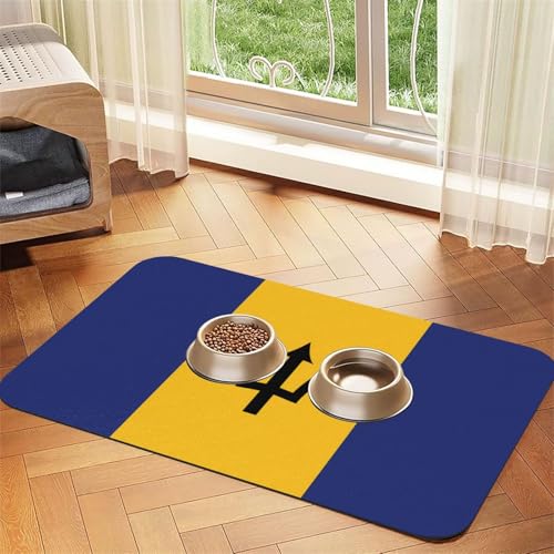 Flagge von Barbados Haustier-Futtermatte, saugfähig, Leder, rutschfest, 30 x 45 cm, schnell trocknend, wasserdicht, waschbar, Napfunterlage von XZDAL