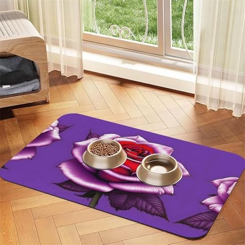 Fuchsia Rose Haustier-Futtermatte, saugfähig, Leder, rutschfest, 40 x 60 cm, schnell trocknend, wasserdicht, waschbar, Napfunterlage von XZDAL