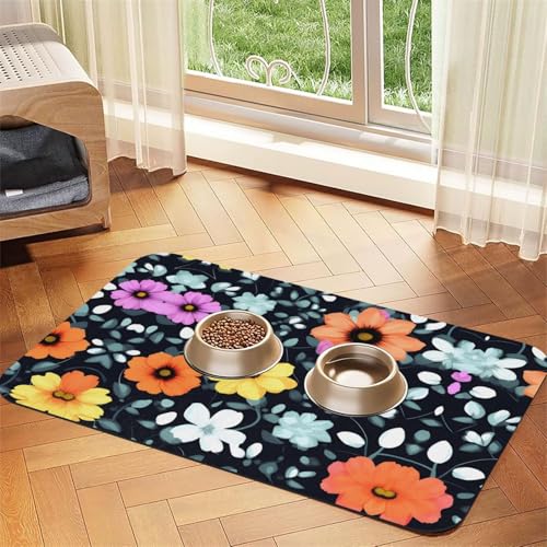 Schöne bunte Blumen Haustier saugfähige Leder rutschfeste Futtermatte 30 x 45 cm schnell trocknend wasserdicht waschbar Napfunterlage Schöne bunte Blumen Haustier saugfähige Leder rutschfeste Futtermatte 30 x 45 cm schnell trocknend wasserdicht waschbar Napfunterlage von XZDAL