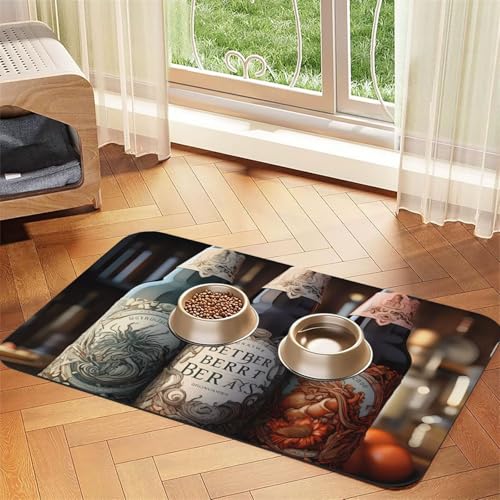 3 Bierflaschen, saugfähiges Leder-Tischset, 40 x 60 cm, schönes Design, Katzen- und Hundenapfmatte, tragbare Aufbewahrung von XZDZWK