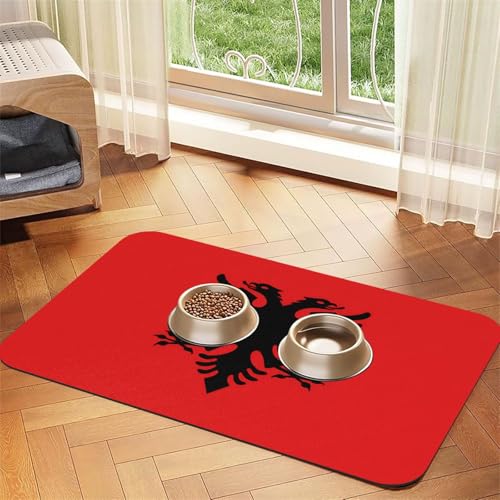 Albanische Flagge, saugfähiges Leder-Tischset, 30 x 45 cm, schönes Design, Katzen- und Hundenapfmatte, tragbare Aufbewahrung von XZDZWK