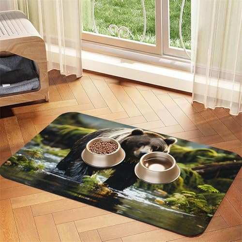 Brown Bear Pounce Haustier-Tischset, saugfähig, Leder, 40 x 60 cm, schönes Design, Katzen- und Hundenapfmatte, tragbare Aufbewahrung von XZDZWK