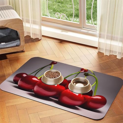 Chilean Chilean Cherry Haustier-Tischset, saugfähig, Leder, 40 x 60 cm, schönes Design, Katzen- und Hundenapfmatte, tragbare Aufbewahrung von XZDZWK