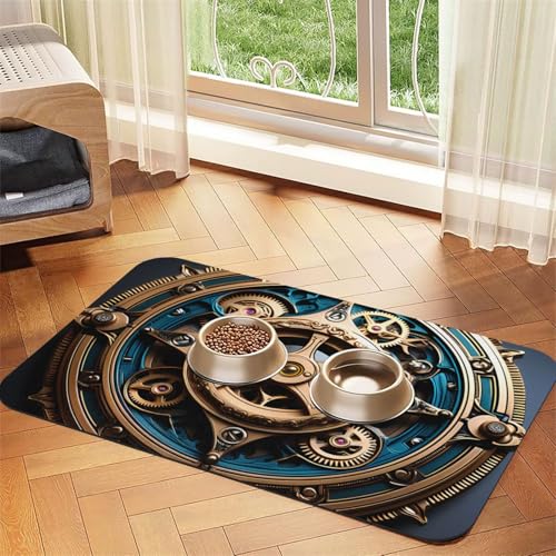 Cooles Steampunk-Gears Haustier-Tischset, saugfähig, Leder, 40 x 60 cm, schönes Design, Katzen- und Hundenapfmatte, tragbare Aufbewahrung von XZDZWK