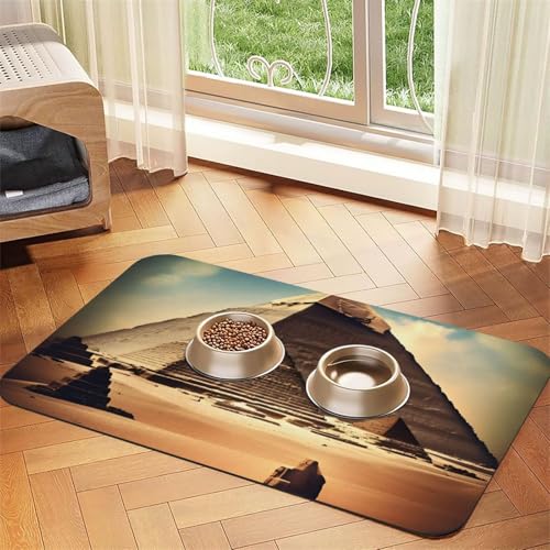 "Dreaming of the Pyramids of Khufu" Haustier-Tischset, saugfähig, Leder, 40 x 60 cm, schönes Design, Katzen- und Hundenapfmatte, tragbare Aufbewahrung von XZDZWK