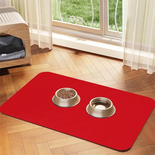 Einfarbiges, saugfähiges Leder-Tischset für Haustiere, 30 x 45 cm, schönes Design, für Katzen- und Hundenapf, tragbar, Rot von XZDZWK
