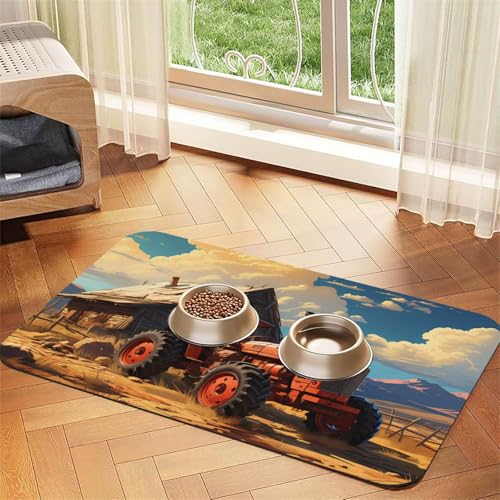 Farm Red Traktor Pet Absorbent Leather Placemat 40x60cm Beautiful Design Cat and Dog Bowl Mat Portable Storage von XZDZWK