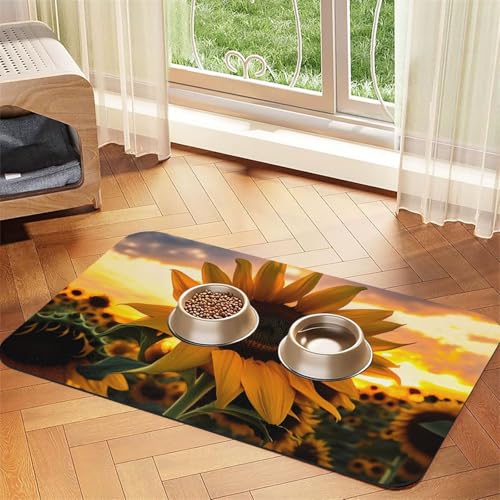 Farm Sunflower Pet Absorbent Leather Placemat 40x60cm Beautiful Design Cat and Dog Bowl Mat Portable Storage von XZDZWK
