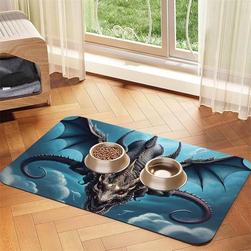 Flying Dragon Haustier-Tischset, saugfähig, Leder, 40 x 60 cm, schönes Design, Katzen- und Hundenapfmatte, tragbare Aufbewahrung von XZDZWK