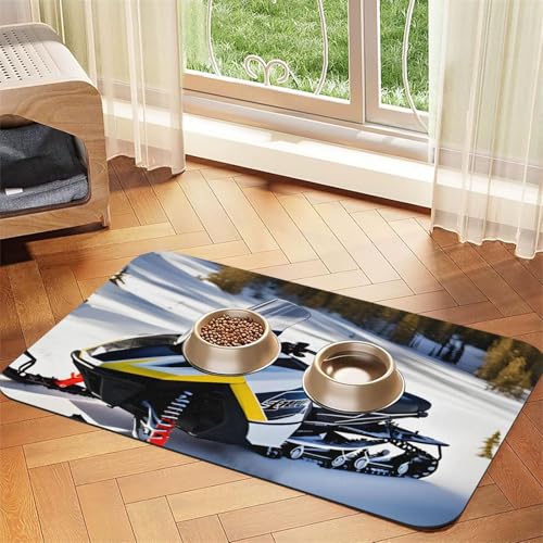 Fortschrittliches Schneemobil-Haustier-Tischset, saugfähig, Leder, 40 x 60 cm, schönes Design, Katzen- und Hundenapfmatte, tragbare Aufbewahrung von XZDZWK