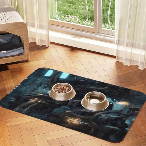 Future Robot Haustier-Tischset, saugfähig, Leder, 30 x 45 cm, schönes Design, Katzen- und Hundenapfmatte, tragbare Aufbewahrung von XZDZWK