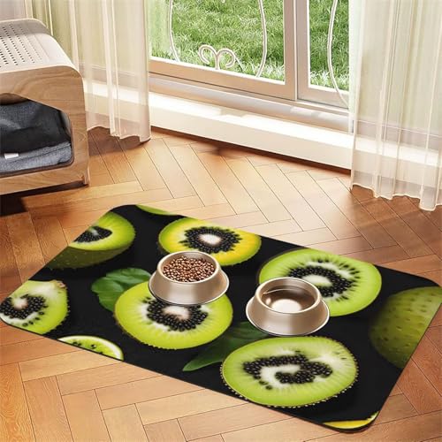Grünes Kiwi Haustier-Tischset, saugfähig, Leder, 40 x 60 cm, schönes Design, Katzen- und Hundenapfmatte, tragbare Aufbewahrung von XZDZWK
