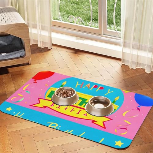 Happy Birthday Balloon Pet Absorbent Leather Placemat 40x60cm Beautiful Design Cat and Dog Bowl Mat Portable Storage von XZDZWK