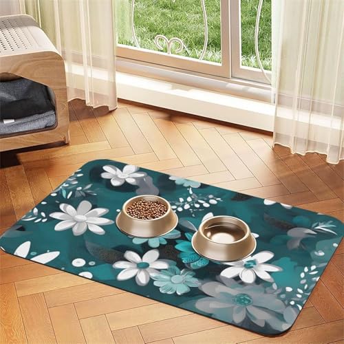 Haustier-Tischset, saugfähig, Leder, 30 x 45 cm, schönes Design, für Katzen und Hunde, tragbare Aufbewahrung, Blaugrün / Grau / Weiß Haustier-Tischset, saugfähig, Leder, 30 x 45 cm, schönes Design, für Katzen und Hunde, tragbare Aufbewahrung, Blaugrün / Grau / Weiß von XZDZWK