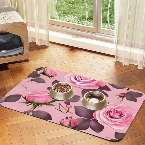 Hübsches rosa Rosen-Haustier-Tischset, saugfähig, Leder, 40 x 60 cm, schönes Design, Katzen- und Hundenapfmatte, tragbare Aufbewahrung Hübsches rosa Rosen-Haustier-Tischset, saugfähig, Leder, 40 x 60 cm, schönes Design, Katzen- und Hundenapfmatte, tragbare Aufbewahrung von XZDZWK