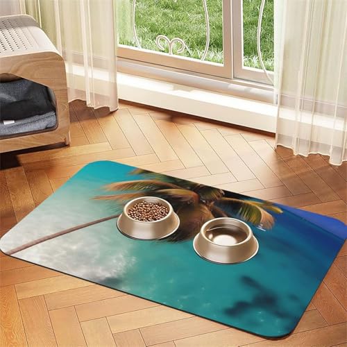 Karibische Inseln Haustier-Tischset, saugfähig, Leder, 40 x 60 cm, schönes Design, Katzen- und Hundenapfmatte, tragbare Aufbewahrung von XZDZWK