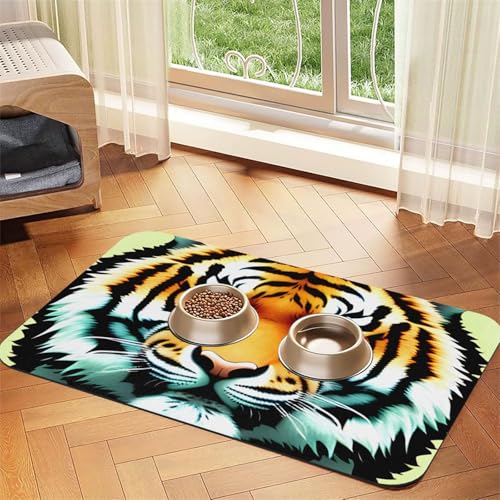 Little Fat Tiger Head Pet Absorbent Leather Placemat 40x60cm Beautiful Design Cat and Dog Bowl Mat Portable Storage von XZDZWK